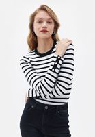 Bayan Çok Renkli Çizgili Uzun Kollu Tişört