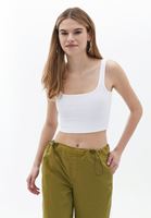 Bayan Beyaz Pamuklu Crop Atlet