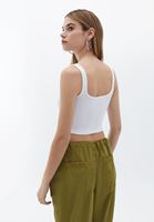 Bayan Beyaz Pamuklu Crop Atlet