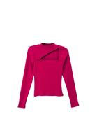 Bayan Pembe Yüksek Yaka Uzun Kollu Tişört