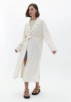 Bayan Bej Keten Karışımlı Midi Kimono