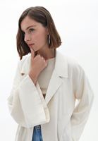 Bayan Bej Keten Karışımlı Midi Kimono