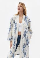 Bayan Çok Renkli Keten Karışımlı Uzun Kimono