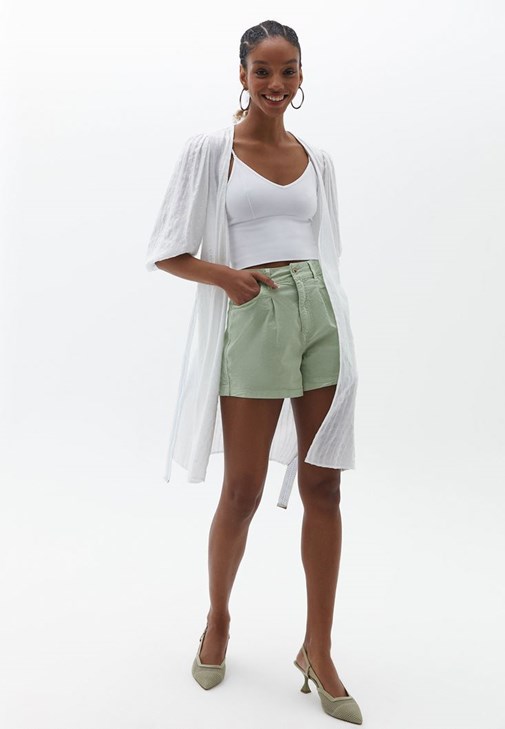 Beyaz Kemer Detaylı Kimono