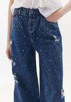 Bayan Mavi Ultra Yüksek Bel Wide-Leg Pantolon