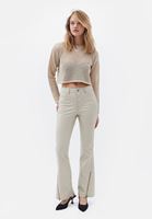 Bayan Bej Orta Bel Vegan Deri Bootcut Pantolon