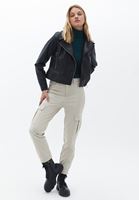 Bayan Siyah Loose-Fit Vegan Deri Ceket