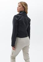 Bayan Siyah Loose-Fit Vegan Deri Ceket