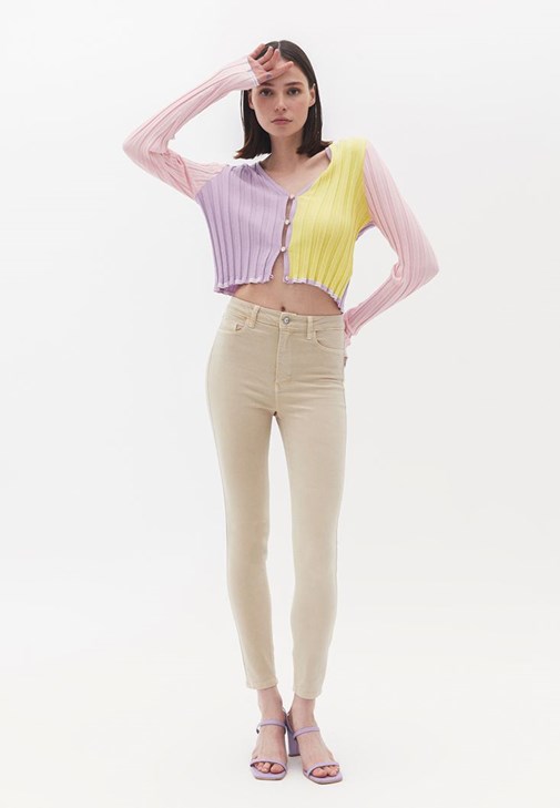 Bej Yüksek Bel Skinny-Fit Pantolon ( TENCEL™ )