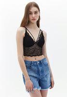 Bayan Siyah Biye Detaylı Dantelli Bralet