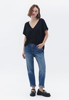 Bayan Siyah Taş Detaylı Oversize Tişört ( MODAL )