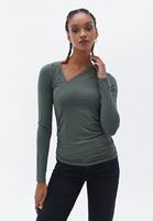 Bayan Yeşil Asimetrik Yaka Bluz ( MODAL )