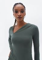 Bayan Yeşil Asimetrik Yaka Bluz ( MODAL )