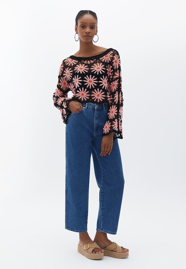 Çok Renkli Ajurlu Crop Bluz 23YOX-NOVFLOBOT | OXXO