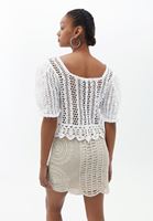 Bayan Krem Pamuklu Örme Bluz