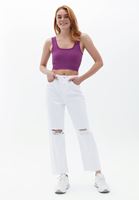 Bayan Lila Dikişsiz Crop Top