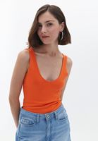 Women Orange Cotton V-Neck Singlet