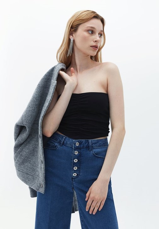 Siyah Askısız Crop Atlet