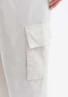 Bayan Krem Yüksek Bel Wide-Leg Kargo Pantolon