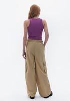 Bayan Yeşil Yüksek Bel Wide-Leg Kargo Pantolon