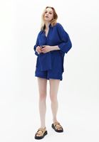 Bayan Mavi Pamuklu Oversize Gömlek