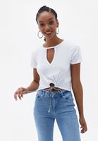 Bayan Beyaz Cut-Out Detaylı Crop Tişört