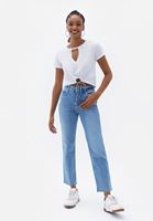 Bayan Beyaz Cut-Out Detaylı Crop Tişört