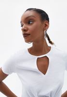 Bayan Beyaz Cut-Out Detaylı Crop Tişört