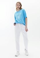 Bayan Mavi Oversize Baskılı Tişört