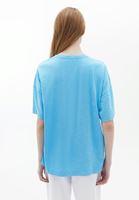 Bayan Mavi Oversize Baskılı Tişört