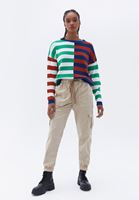 Bayan Bej Beli Lastikli Kargo Jogger Pantolon