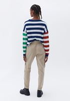 Bayan Bej Beli Lastikli Kargo Jogger Pantolon