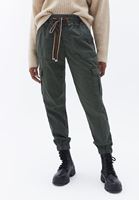 Bayan Yeşil Beli Lastikli Kargo Jogger Pantolon