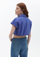 Bayan Lila Lastik Detaylı Crop Gömlek