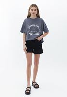 Bayan Gri Baskılı Pamuklu Tişört