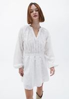 Bayan Krem Bağlama Detaylı Mini Elbise