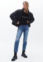 Bayan Siyah Baskılı Uzun Kollu Tişört