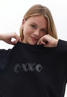 Bayan Siyah Baskılı Uzun Kollu Tişört