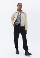 Bayan Bej Loose-Fit Fermuarlı Ceket