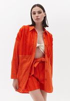 Bayan Turuncu Oversize Brodeli Gömlek