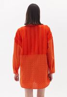 Bayan Turuncu Oversize Brodeli Gömlek