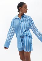 Bayan Çok Renkli Oversize Çizgili Gömlek