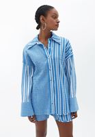 Bayan Çok Renkli Oversize Çizgili Gömlek