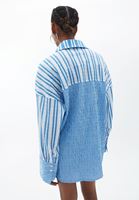 Bayan Çok Renkli Oversize Çizgili Gömlek