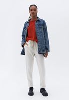 Bayan Kırmızı Loose-Fit Bot Yaka Kazak