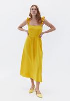 Bayan Sarı Pamuklu Uzun Elbise