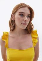 Bayan Sarı Pamuklu Uzun Elbise