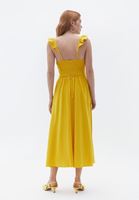 Bayan Sarı Pamuklu Uzun Elbise