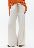 Bayan Krem Orta Bel Wide-Leg Pantolon