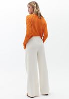 Bayan Krem Orta Bel Wide-Leg Pantolon